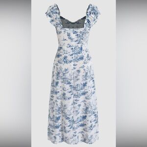 Toile de Jouy ruffle trim slit midi dress from Cider never worn